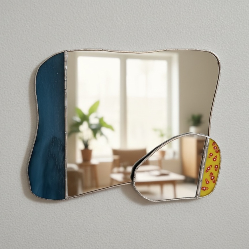 Abstract Blue and Yellow Wall Mirror